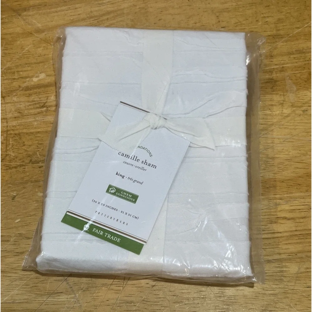 NEW Pottery Barn Camille Cotton White Ruffled King Sham‎